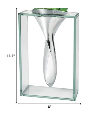 14 Mouth Blown Crystal Non Tarnish Aluminum and Glass Vase By Homeroots