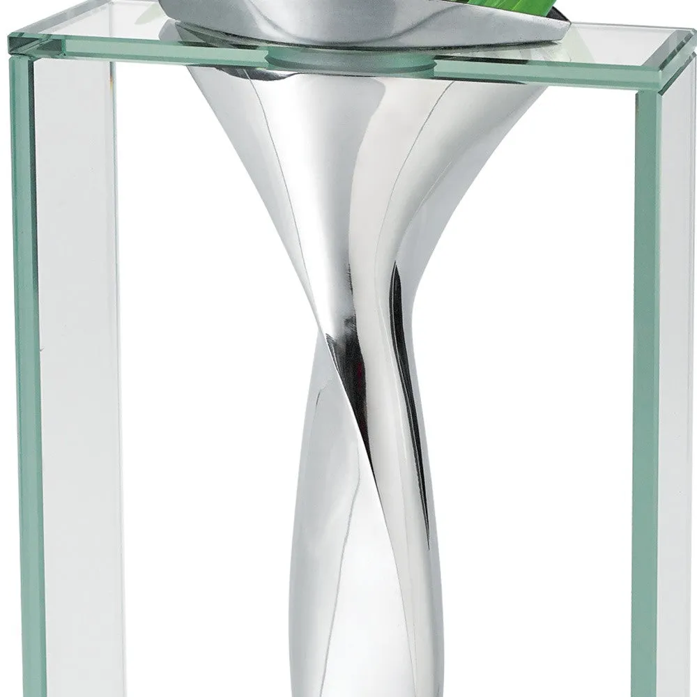 14 Mouth Blown Crystal Non Tarnish Aluminum and Glass Vase By Homeroots
