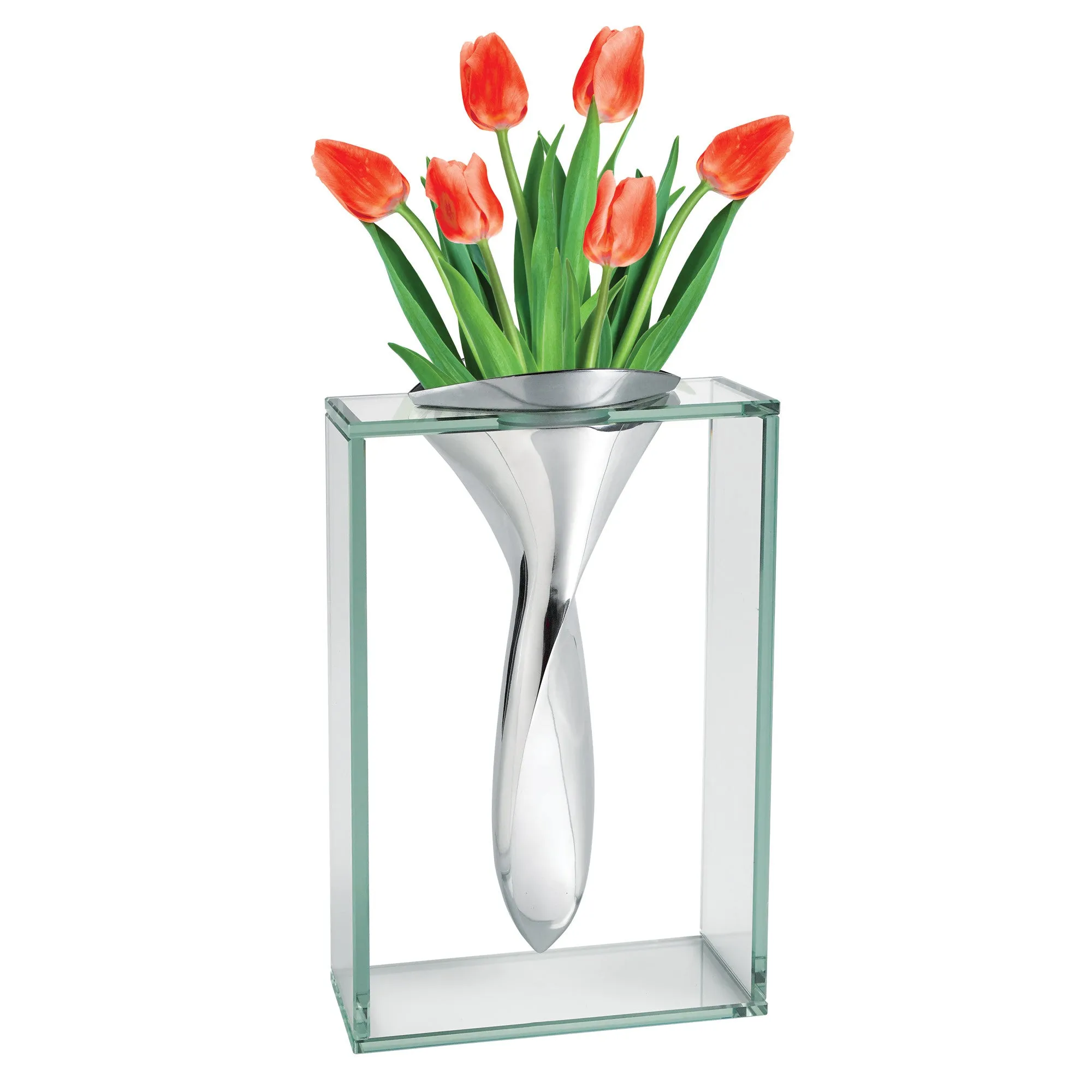 14 Mouth Blown Crystal Non Tarnish Aluminum and Glass Vase By Homeroots