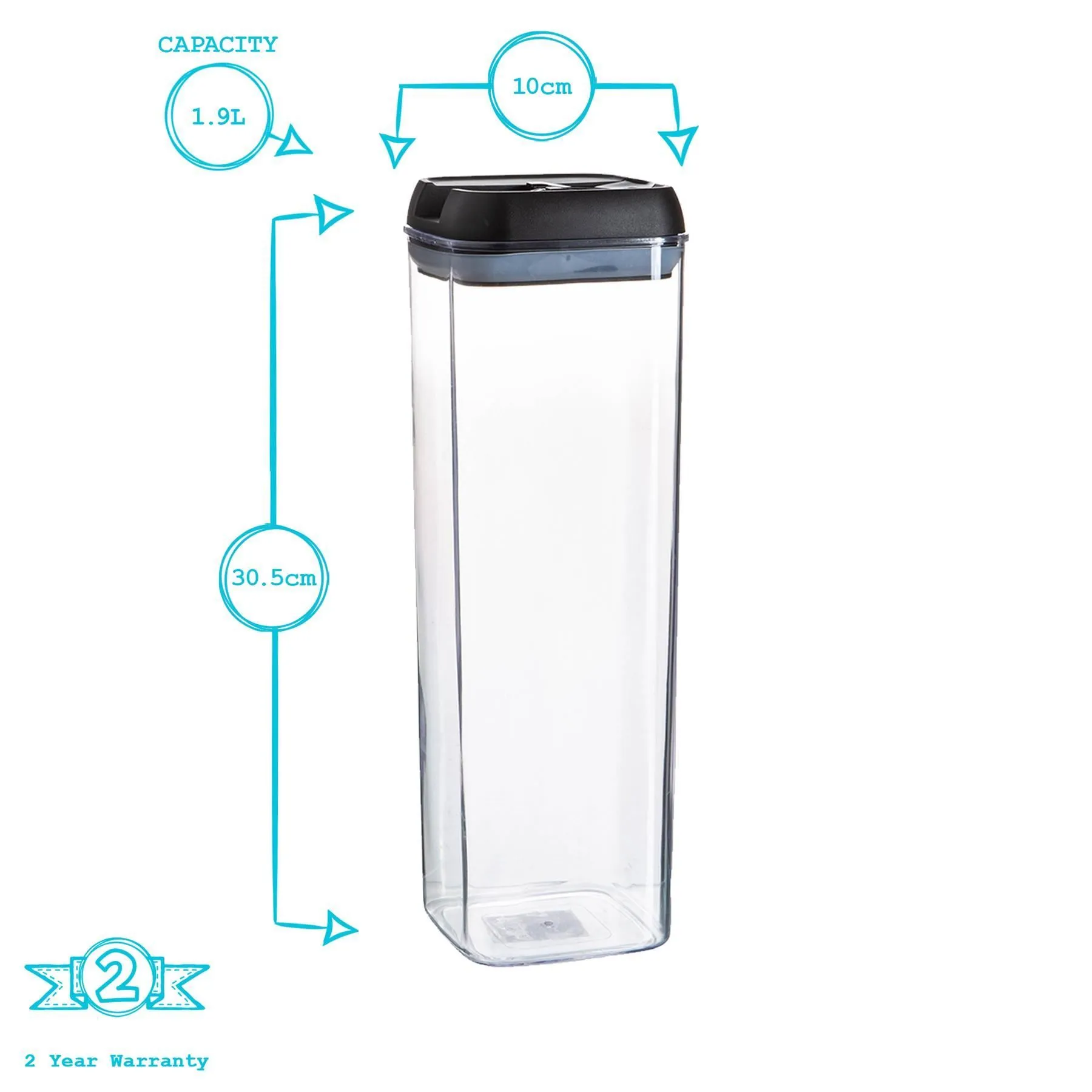 1.9L Flip Lock Air Tight Plastic Food Storage Container - By Argon Tableware