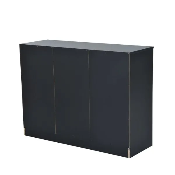 2 Door 4 Drawer Cabinet Storage Unit Free Standing Cupboard Chest Organizer Solid Wood (Black)
