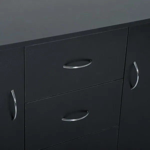 2 Door 4 Drawer Cabinet Storage Unit Free Standing Cupboard Chest Organizer Solid Wood (Black)