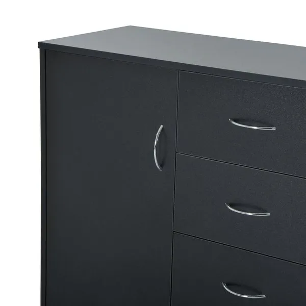 2 Door 4 Drawer Cabinet Storage Unit Free Standing Cupboard Chest Organizer Solid Wood (Black)