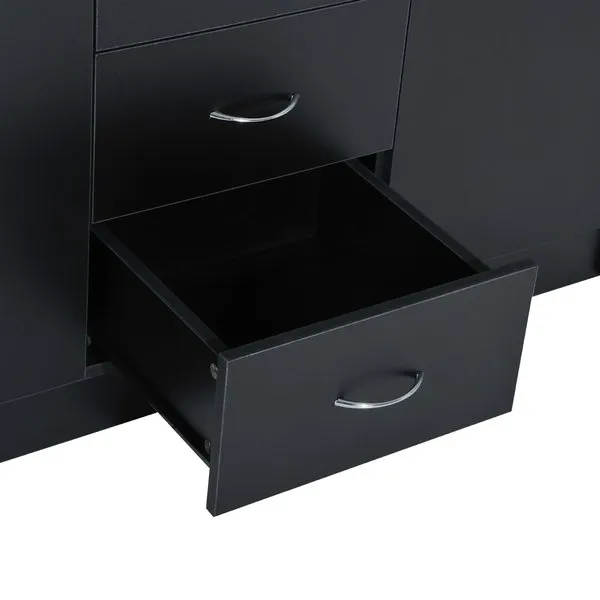 2 Door 4 Drawer Cabinet Storage Unit Free Standing Cupboard Chest Organizer Solid Wood (Black)