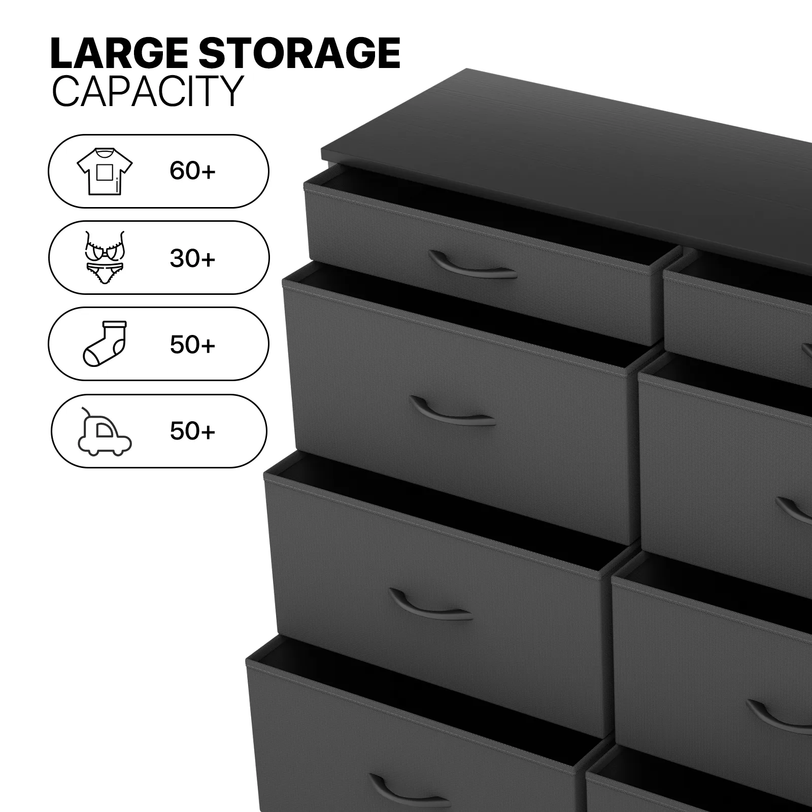 34.5" Height Dresser - 8 Fabric Drawer- Metal Frame - MDF Top