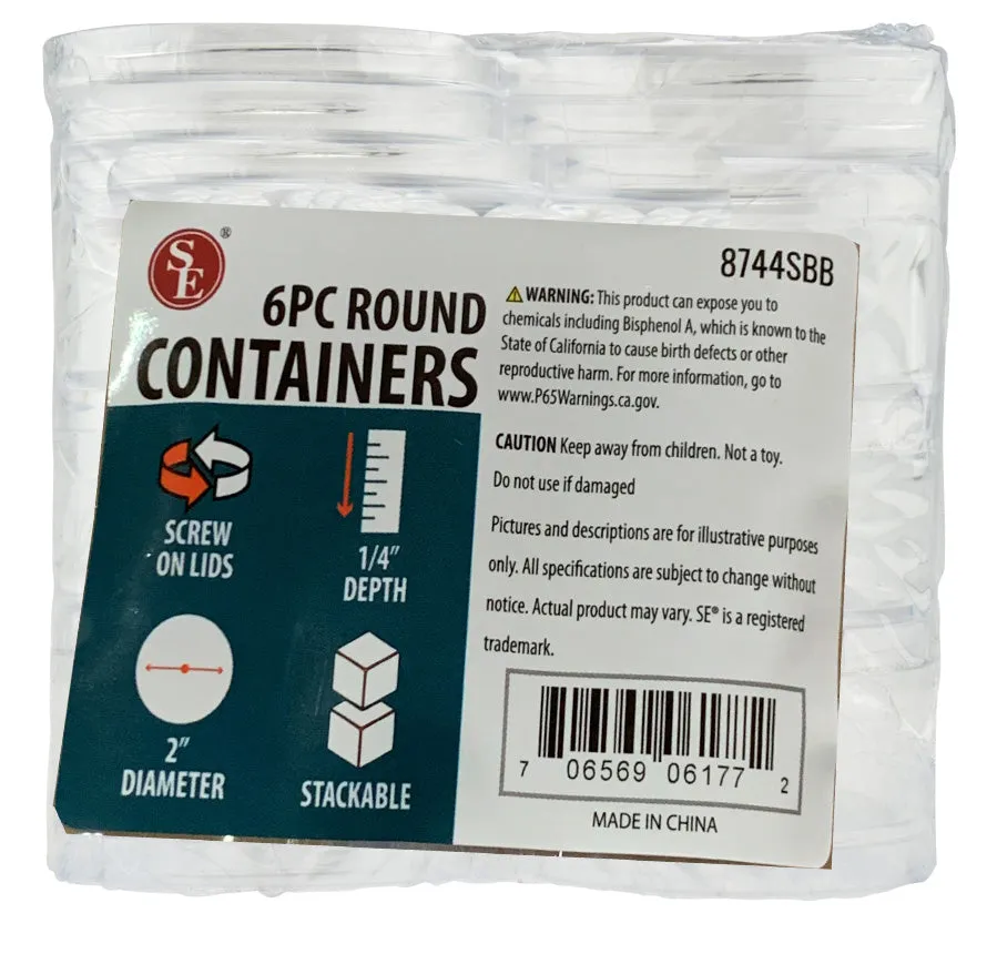 50.8mm - 2 inch Stackable Plastic Containers -  6 Screw On Lids - 6pc