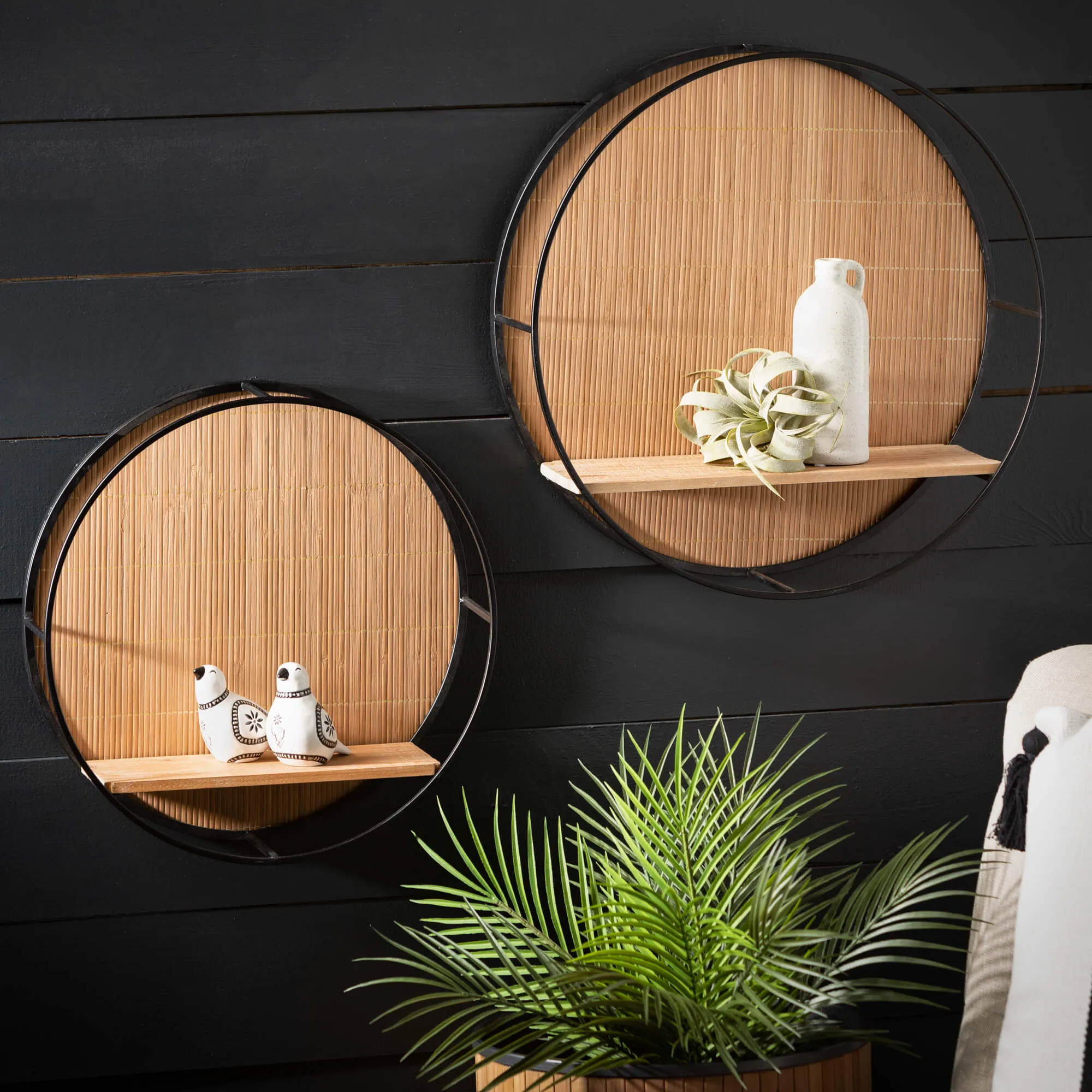 6 x 19 x 19 & 5.5 x 16 x 16 Circular Wood Wall Shelf - Set of 2, Brown