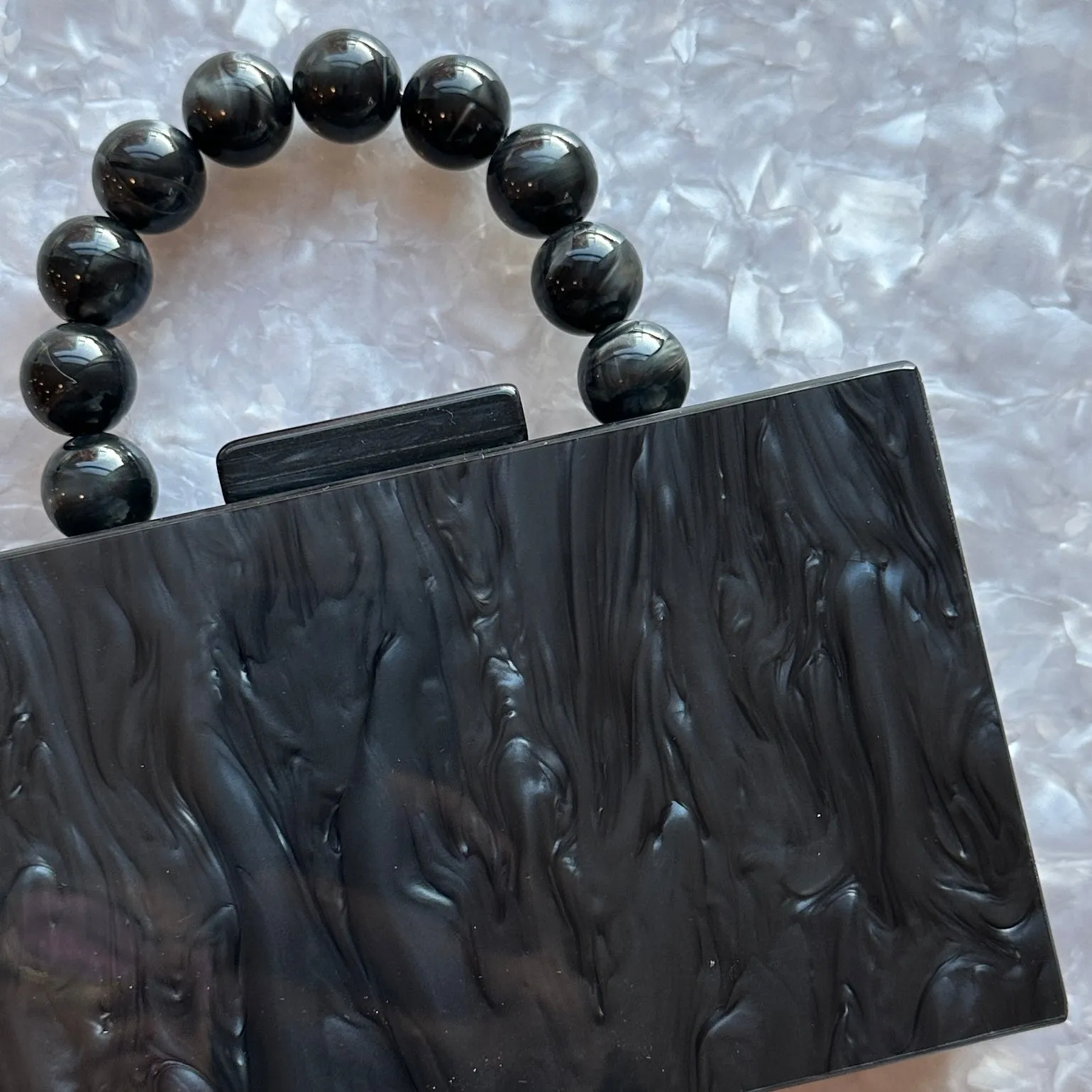 Acrylic Party Box in Pewter with Beaded Handle