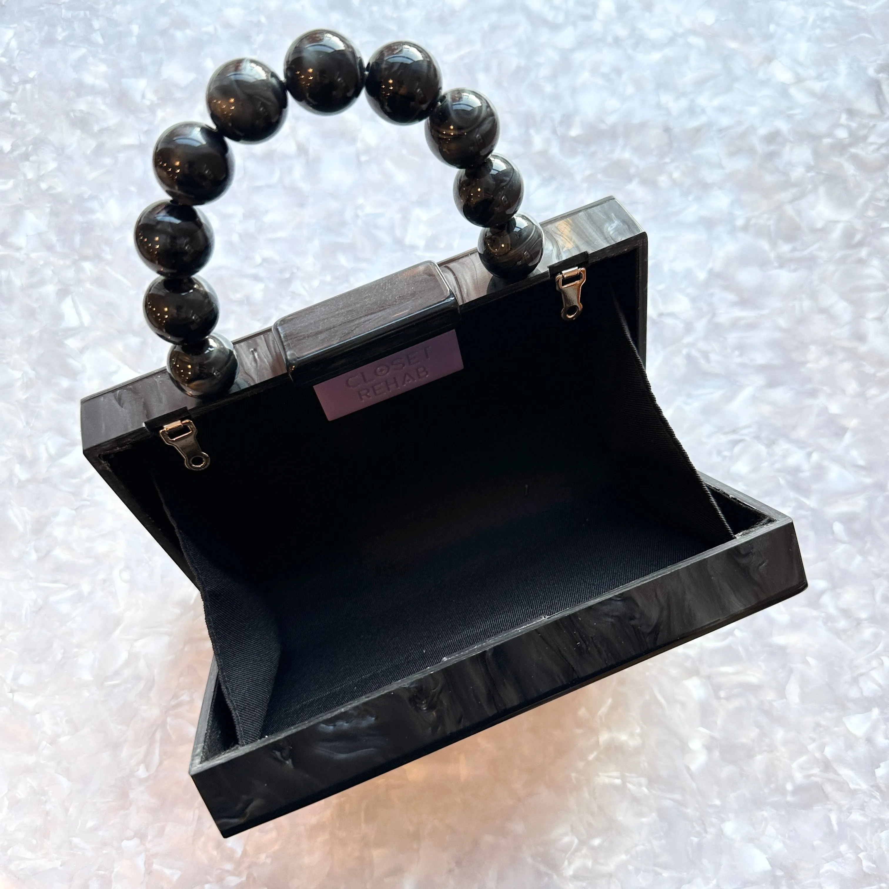 Acrylic Party Box in Pewter with Beaded Handle