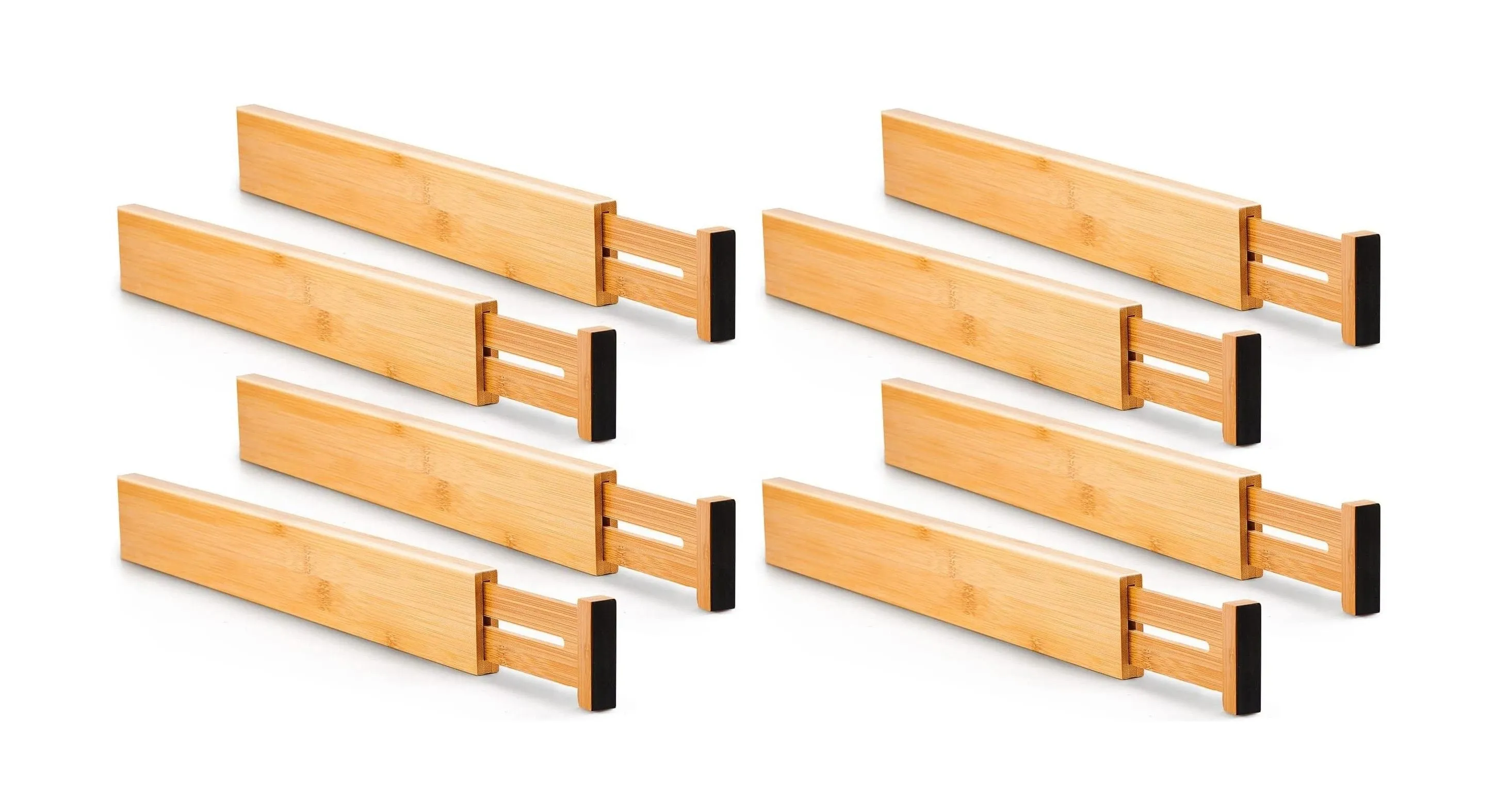 Adjustable Bamboo Kitchen Drawer Dividers Set, 8 Pack (44-55 cm)
