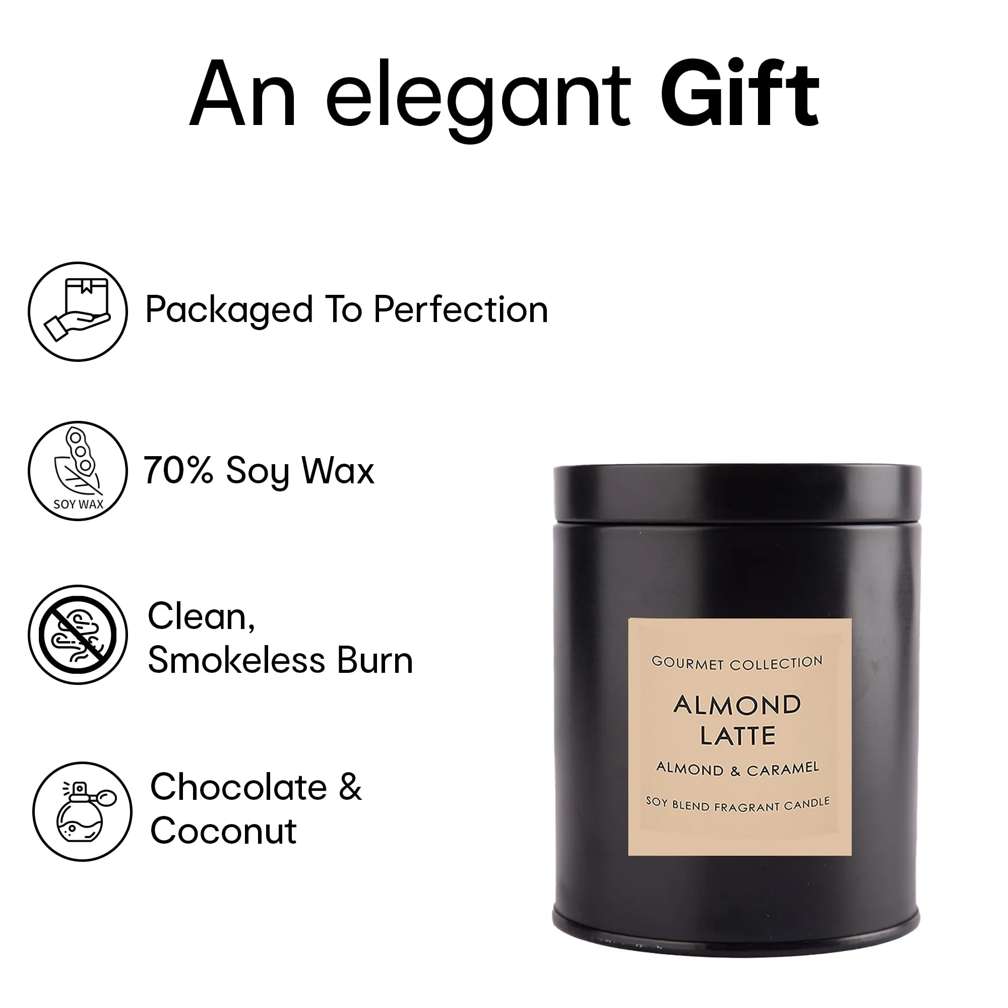 Anko Scented Almond Latte & hot Chocolate Candle | Up to 165 Hours Burn Time | Home Fragrance | Scented Candles for Home Décor | Soy & Paraffin Wax Blend Scented Candle in Steel Container with Lid