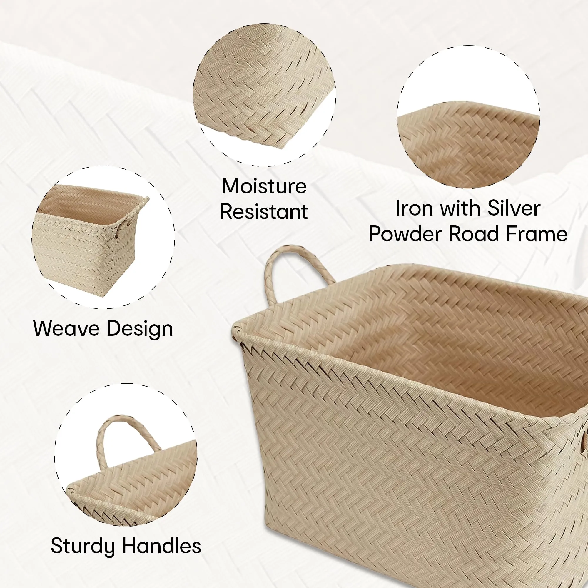 Anko Weave Design Rectangle Basket Storage Basket | Household Organiser Unit | Storage Basket with Built-in Handles | Multi-Purpose Storage for Living Room Bathroom