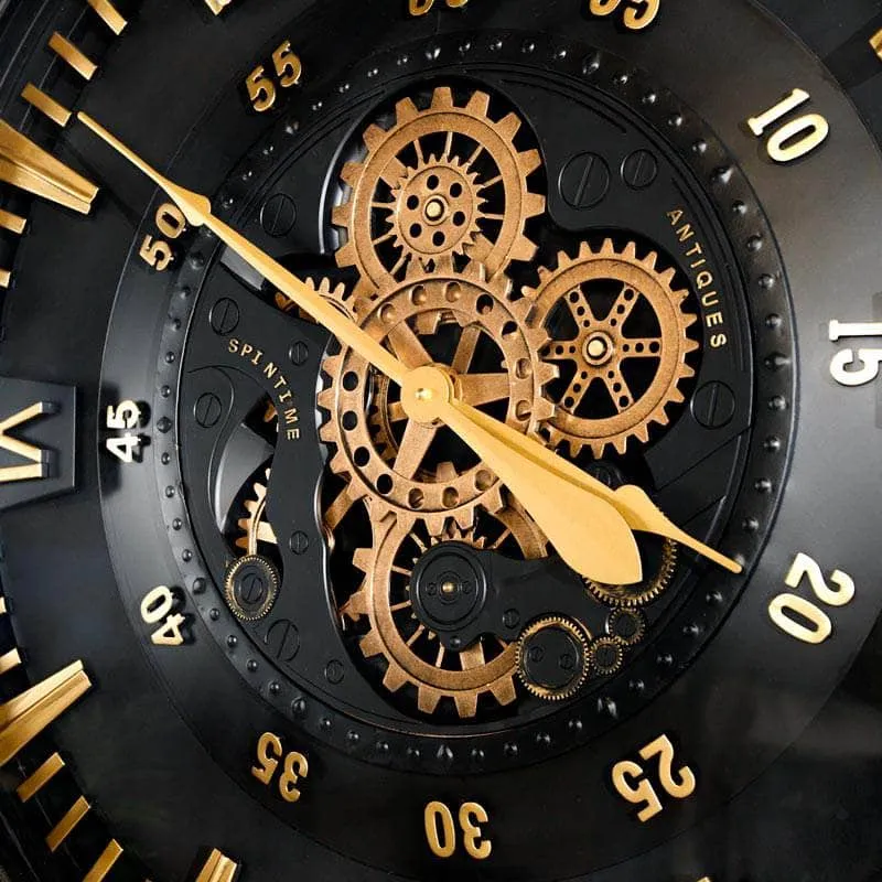 Black & Gold Gears Wall Clock - 80cm