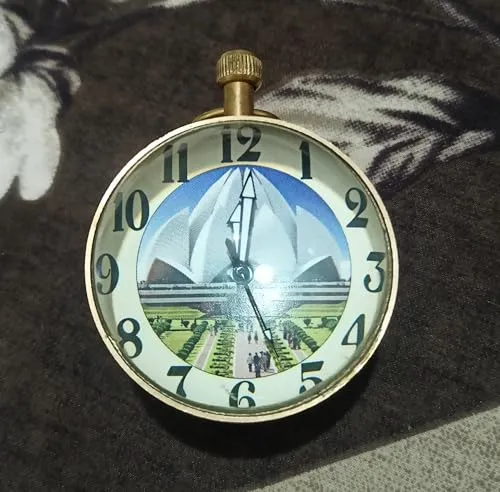 Brass Round Table Clock, 2 inch, Indian Temple Design