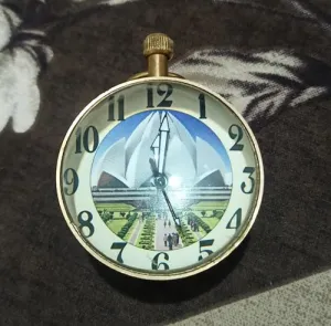 Brass Round Table Clock, 2 inch, Indian Temple Design