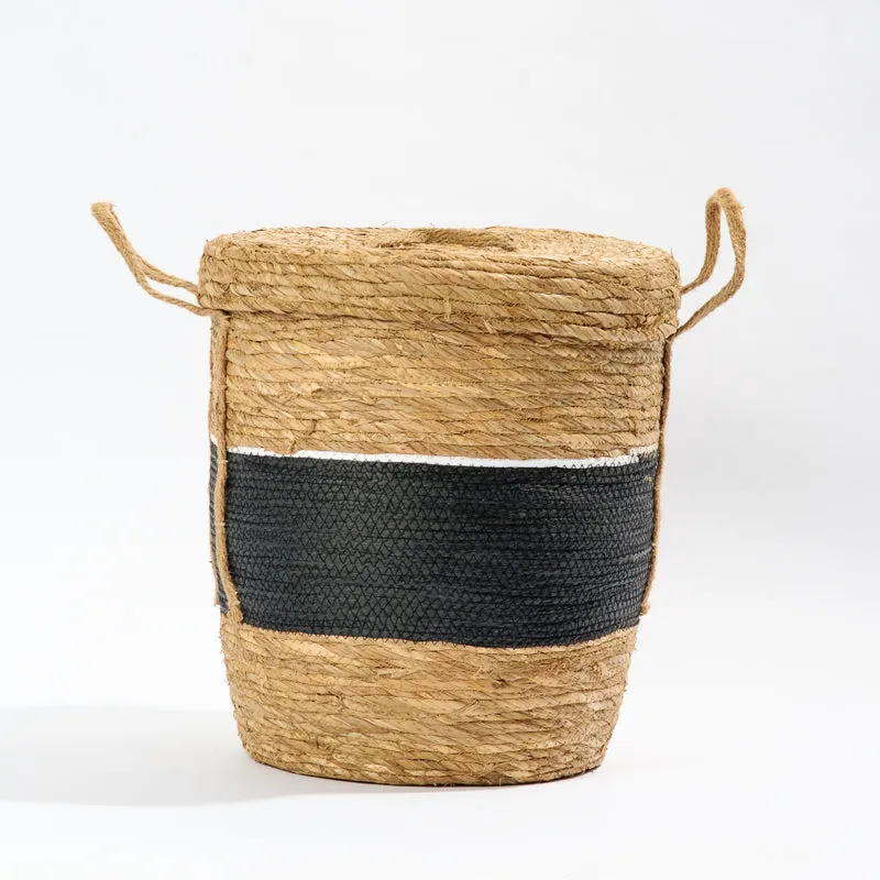 Bulbrush & Paper Storage Basket with lid - Black