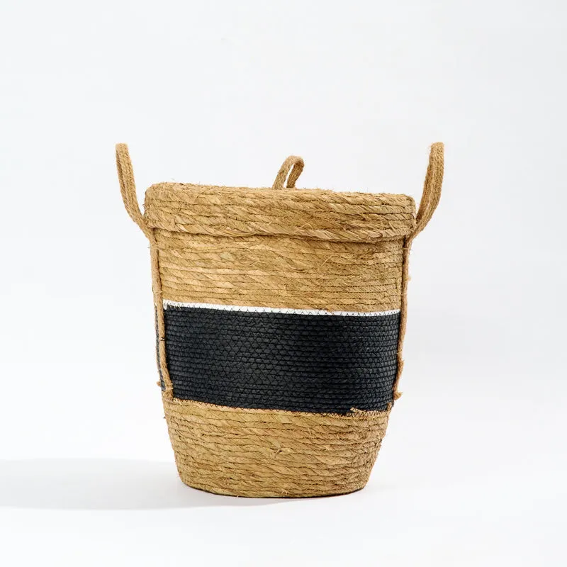 Bulbrush & Paper Storage Basket with lid - Black