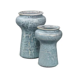 Coastal Style Blue Ceramic Snorkel Vases (Set of 2)