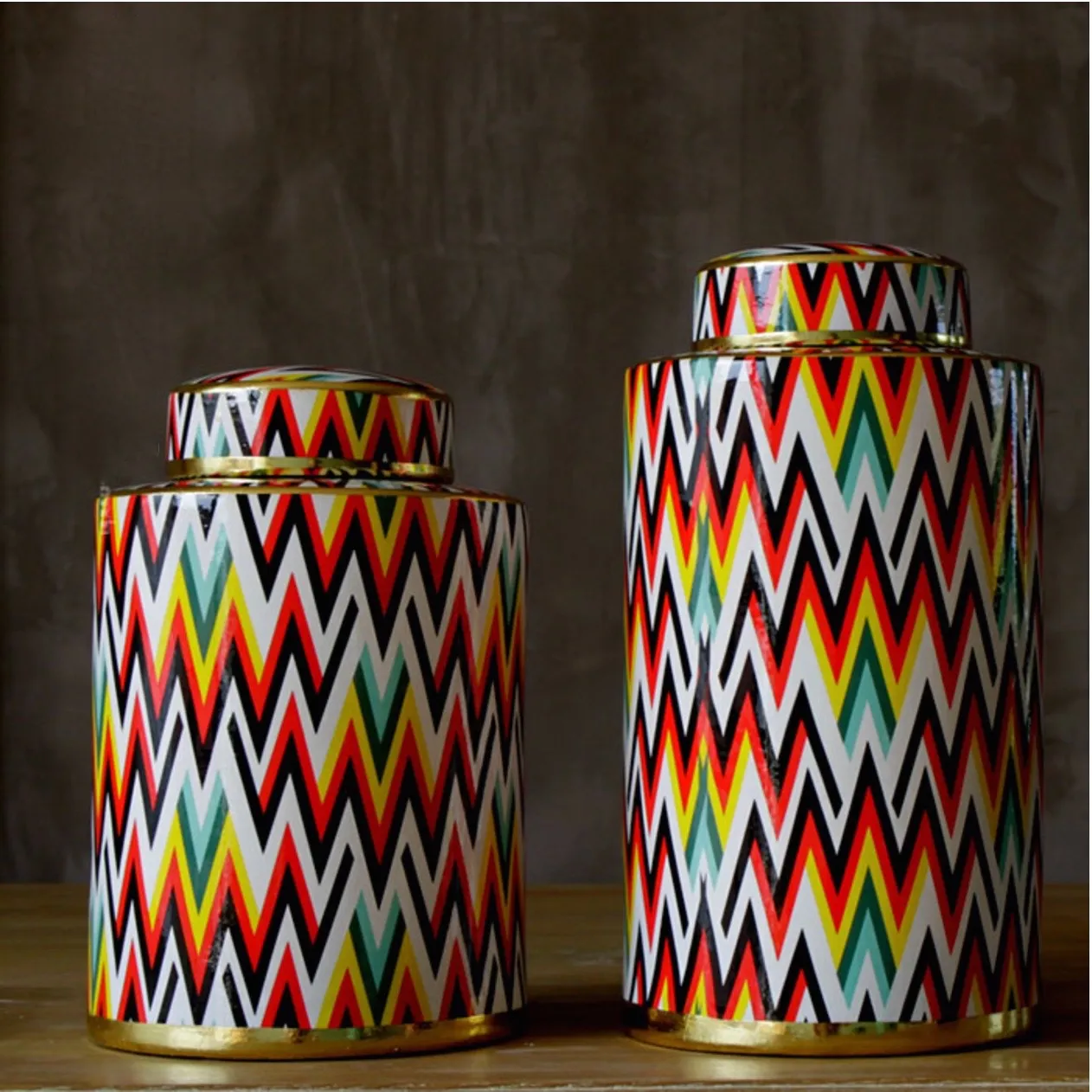 Colourful Chevron Pattern Urn Vases