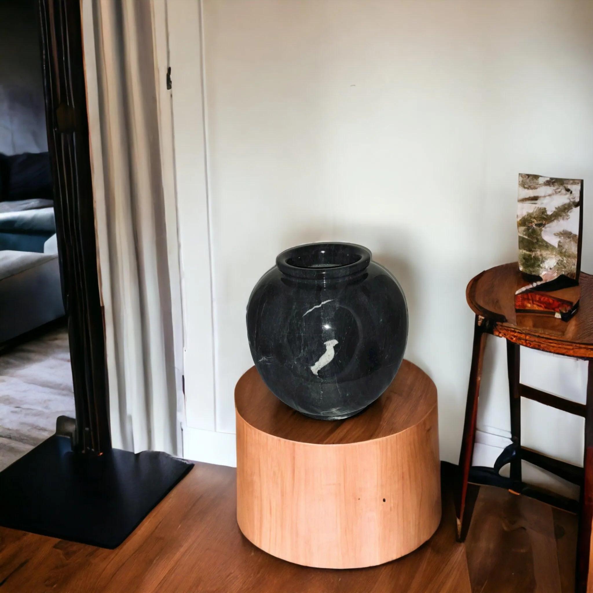 Decorative Vase of Black Marble | 12 inch Round