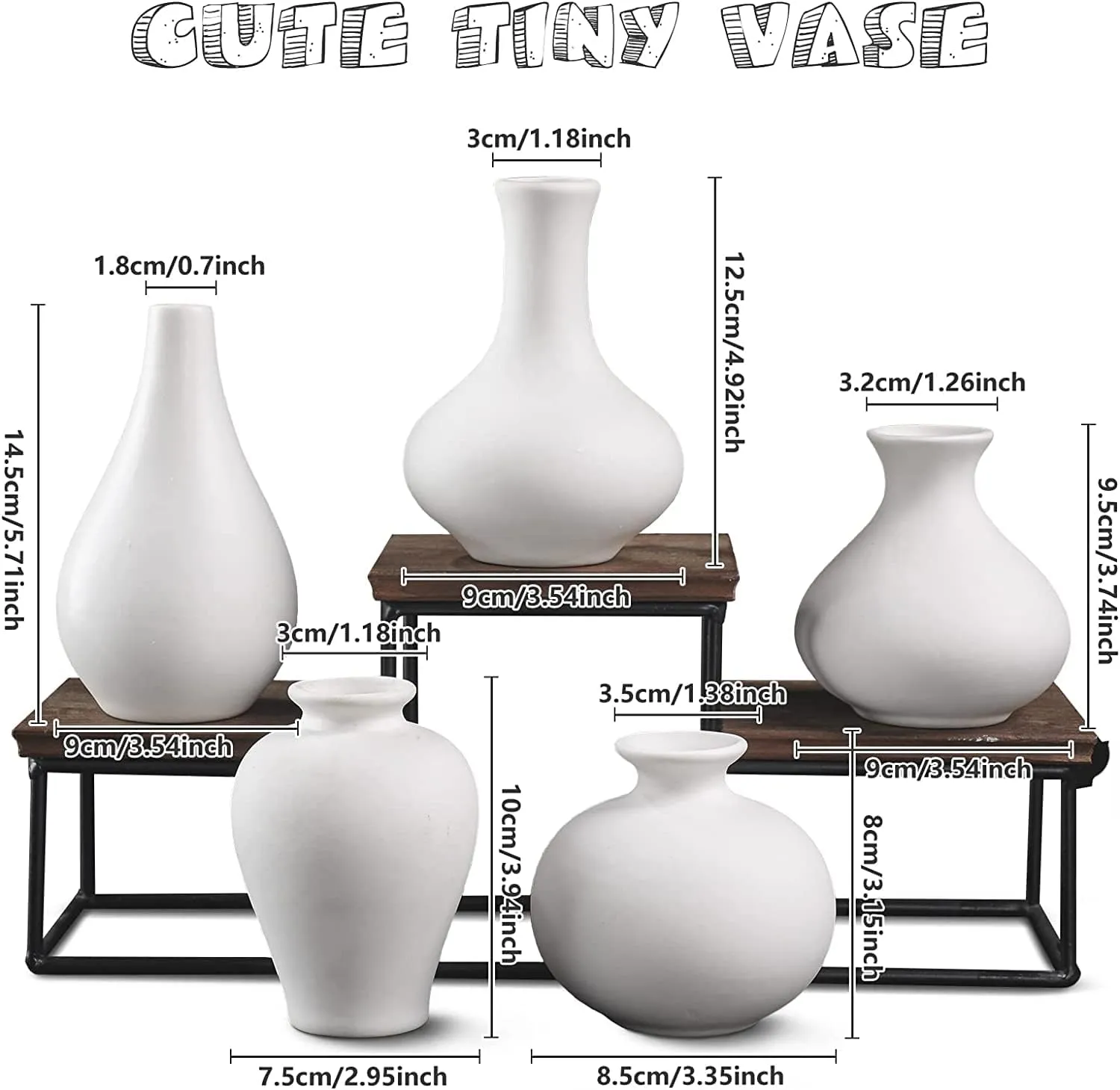Durable Small White Ceramic Vase Set of 5 For Home Decor