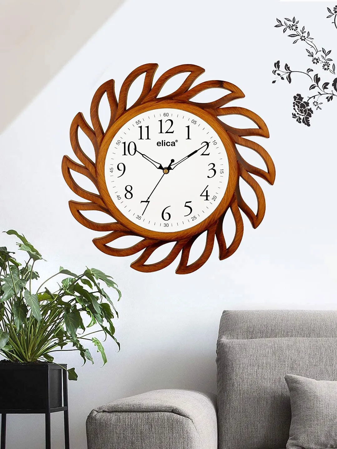 Elica Plastic 14 Inch Vintage Designer Sweep Silent Wall Clock (Wood)