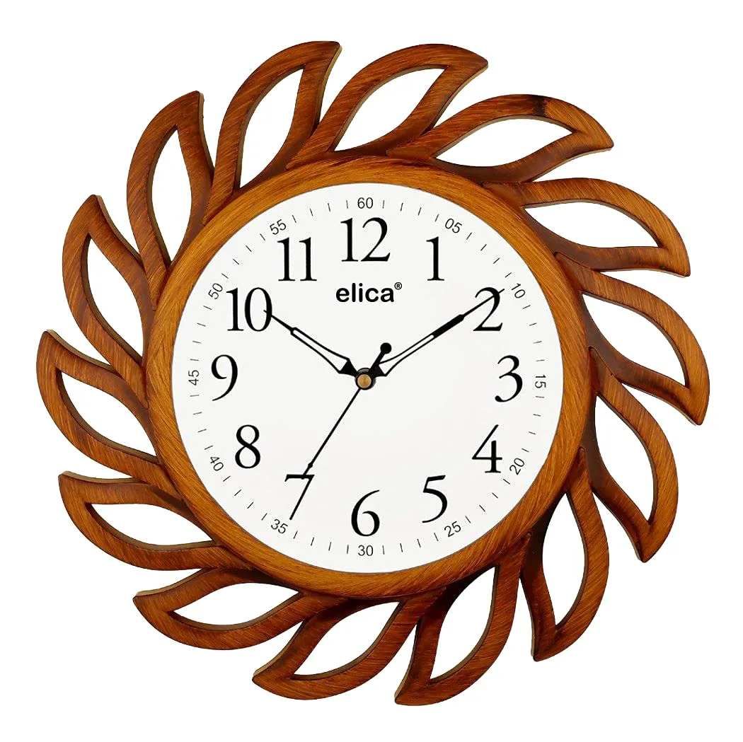 Elica Plastic 14 Inch Vintage Designer Sweep Silent Wall Clock (Wood)
