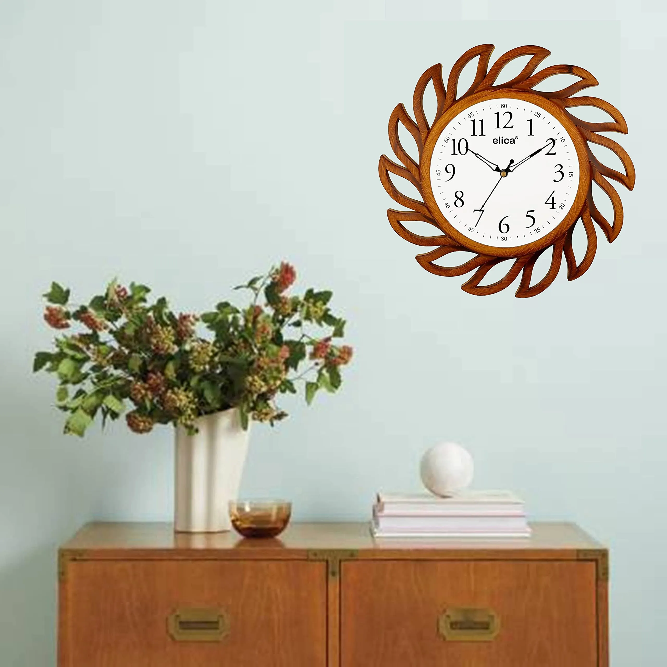 Elica Plastic 14 Inch Vintage Designer Sweep Silent Wall Clock (Wood)