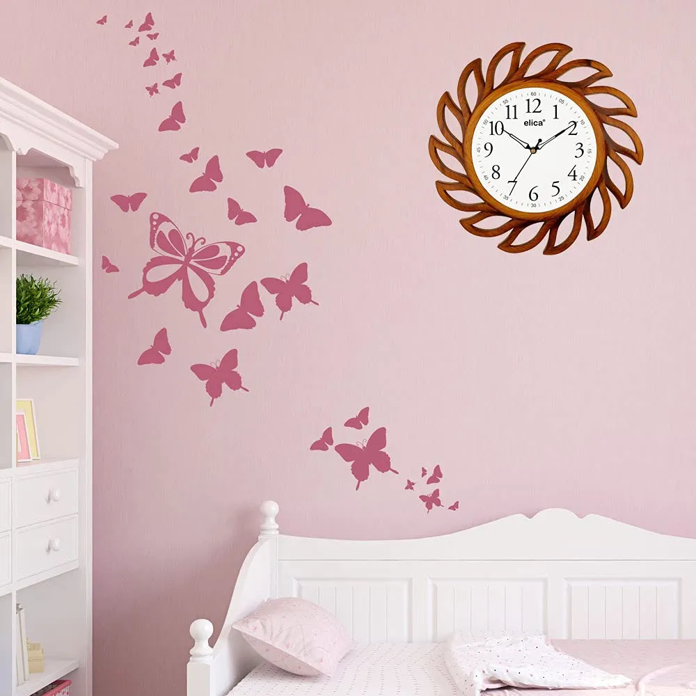 Elica Plastic 14 Inch Vintage Designer Sweep Silent Wall Clock (Wood)