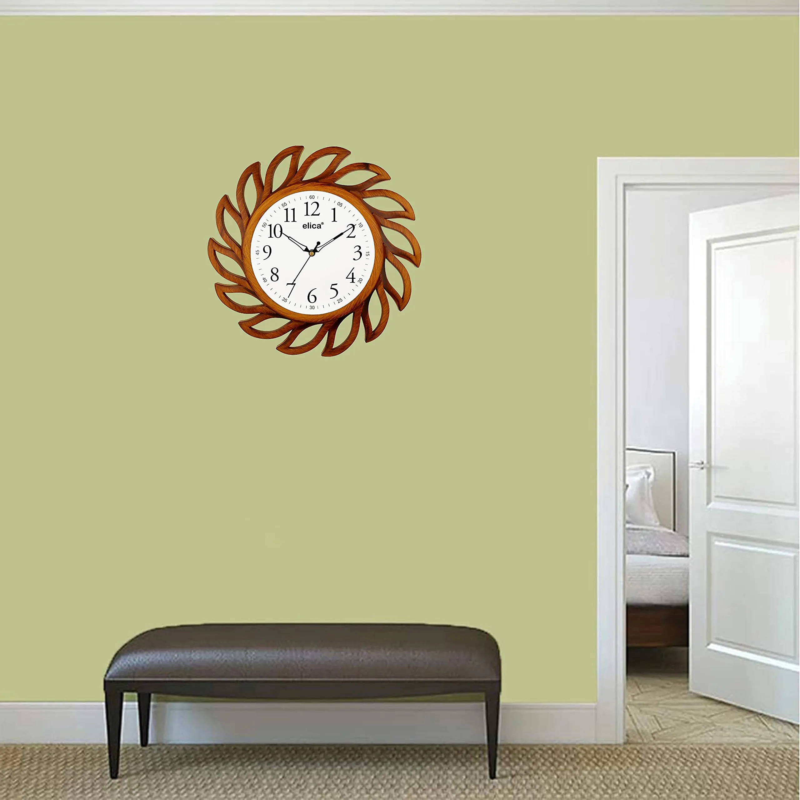 Elica Plastic 14 Inch Vintage Designer Sweep Silent Wall Clock (Wood)