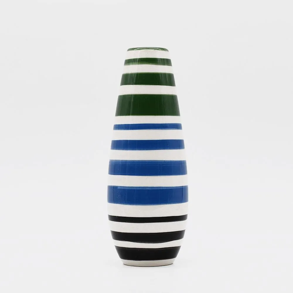Ensemble de 3 vases rayés vert et bleu