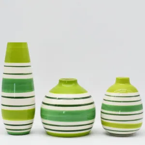 Ensemble de 3 vases rayés verts