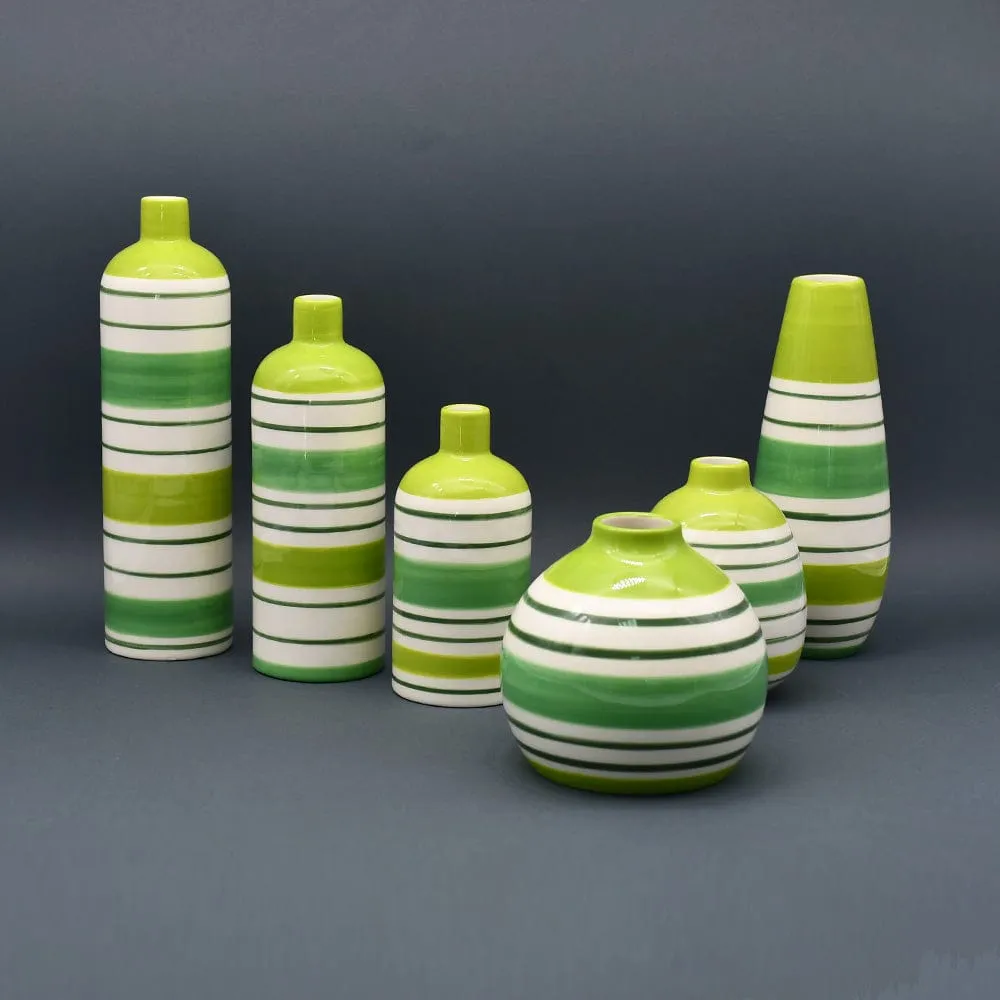 Ensemble de 3 vases rayés verts