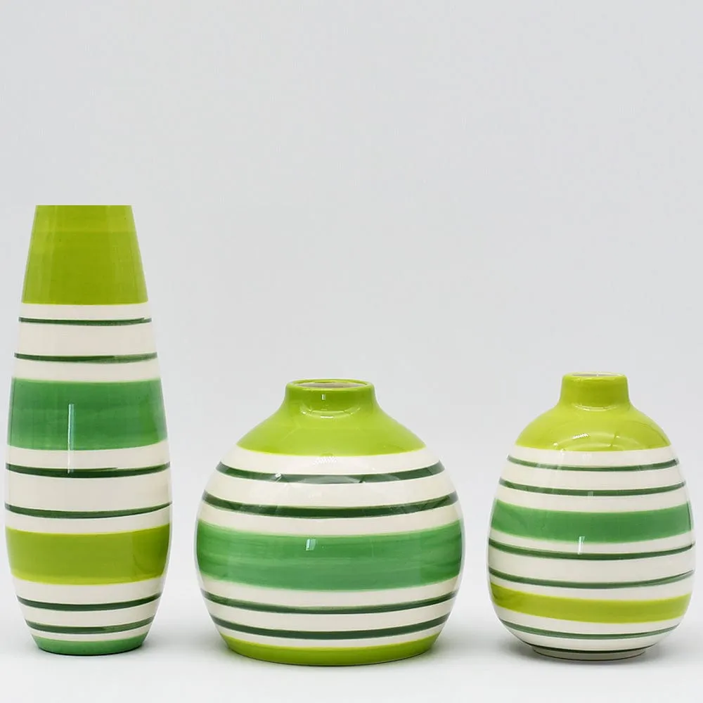 Ensemble de 3 vases rayés verts