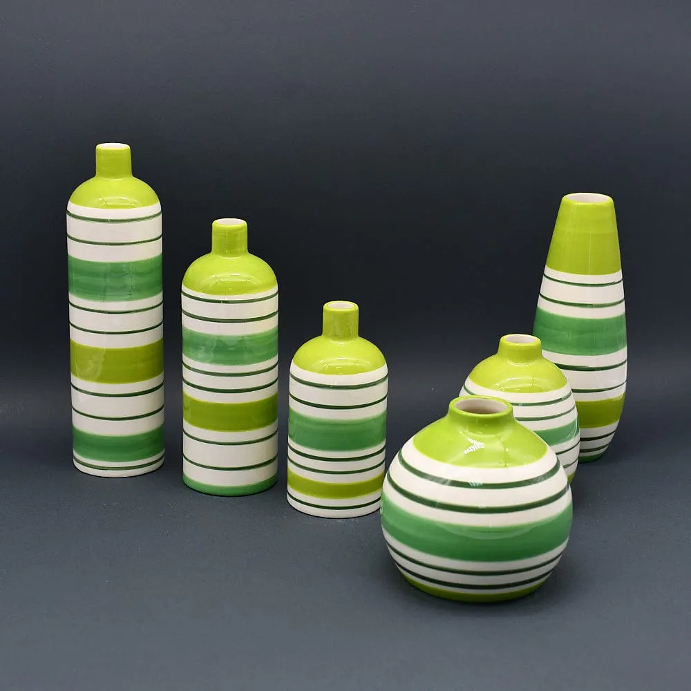 Ensemble de 3 vases rayés verts