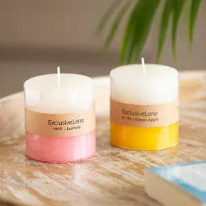 ExclusiveLane 'Green Apple & Jasmine' Handmade Wax Pillar Candles Scented for Home Décor & Bedroom Decoration Items (Set of 2, 30 Hours Burn Time, Soy Blend, 320 Grams)