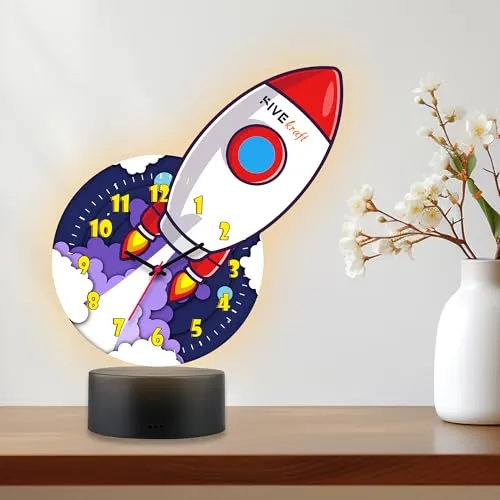 FIVE KRAFT Rocket Premium Table Clock with LED Base Light in Warm Colour (Table Top Decor for Kids Room)