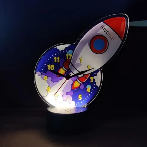 FIVE KRAFT Rocket Premium Table Clock with LED Base Light in Warm Colour (Table Top Decor for Kids Room)