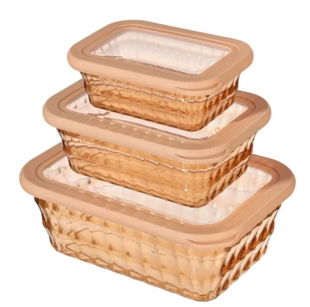 Food Storage - 6 Piece Rectangle Hammered Container Set of 3 w/ Lids