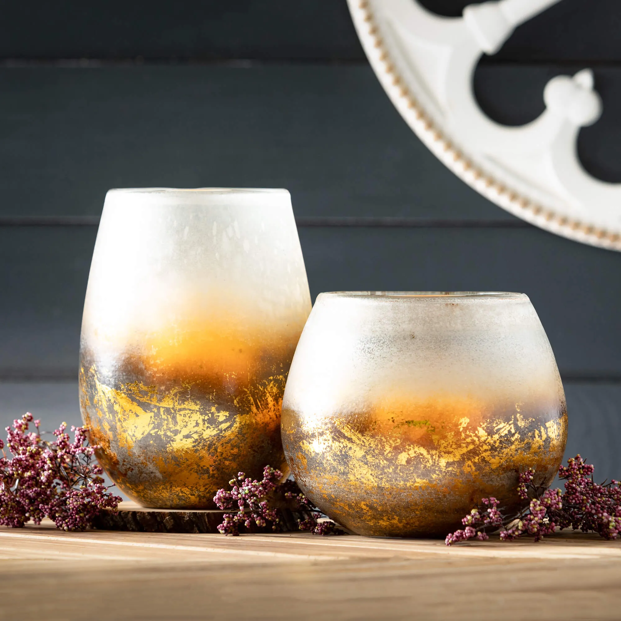 Frosted Gold Leaf Glass Vases