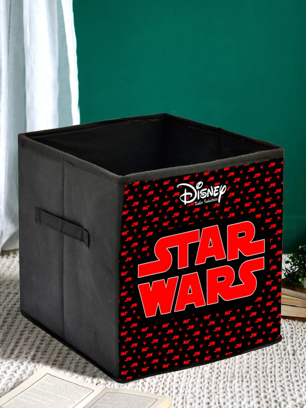 Heart Home Disney Star War Printed Non-Woven Foldable Storage Bin/Cube/Organizer For Toys, Clothes And Books With Handles- Pack of 3 (Black) -HS43HEARTH26294