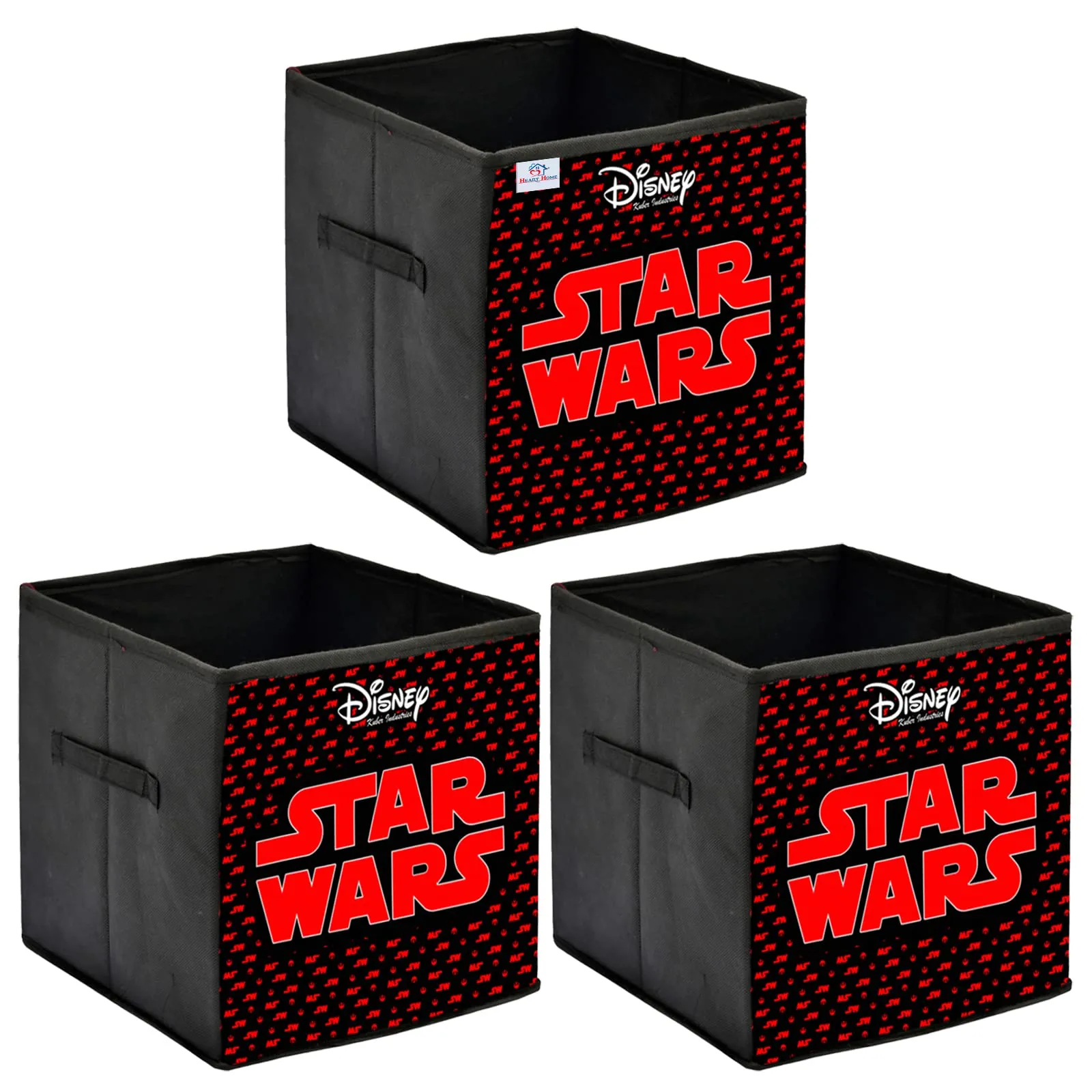 Heart Home Disney Star War Printed Non-Woven Foldable Storage Bin/Cube/Organizer For Toys, Clothes And Books With Handles- Pack of 3 (Black) -HS43HEARTH26294