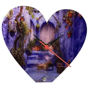 Heart Shape Wooden (MDF) Table Clock Blue Colour