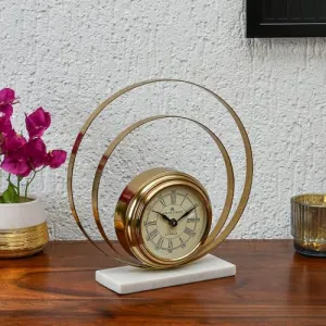 @home by Nilkamal Dual Round Table Clock |Ideal for Office Desk and Table Decor|Perfect for Gifting|26.2 X 7 X 26.8 Cm|Gold