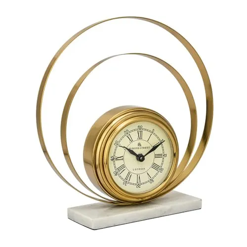 @home by Nilkamal Dual Round Table Clock |Ideal for Office Desk and Table Decor|Perfect for Gifting|26.2 X 7 X 26.8 Cm|Gold