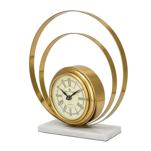 @home by Nilkamal Dual Round Table Clock |Ideal for Office Desk and Table Decor|Perfect for Gifting|26.2 X 7 X 26.8 Cm|Gold