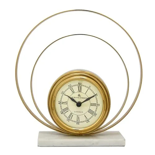 @home by Nilkamal Dual Round Table Clock |Ideal for Office Desk and Table Decor|Perfect for Gifting|26.2 X 7 X 26.8 Cm|Gold