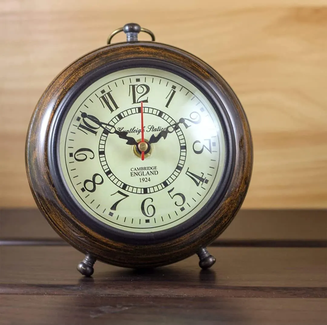KAPLAR - Handmade Antique Wooden Table Top Clock Desk Clock Nautical Style Roman Number Home & Office Study Living Room Decoration Gift Item
