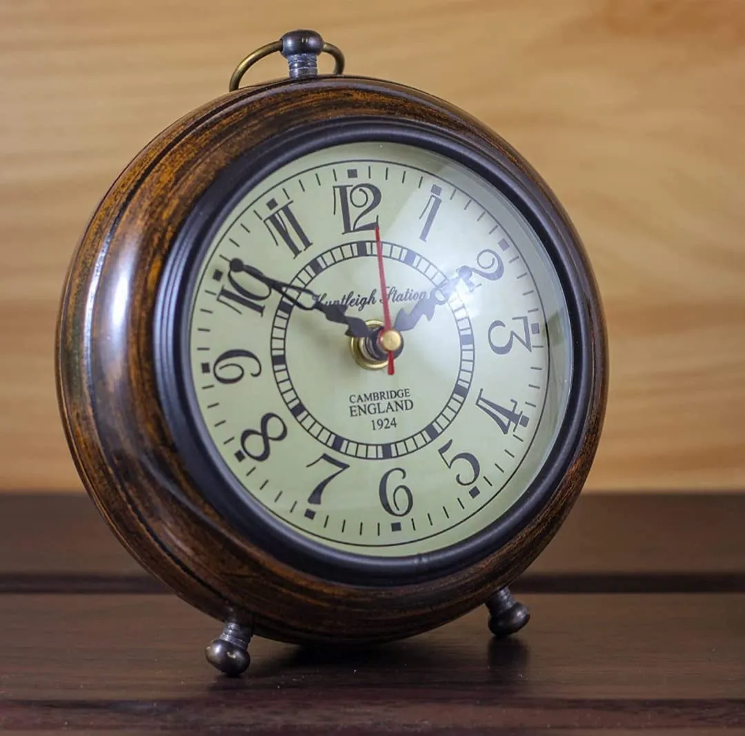 KAPLAR - Handmade Antique Wooden Table Top Clock Desk Clock Nautical Style Roman Number Home & Office Study Living Room Decoration Gift Item