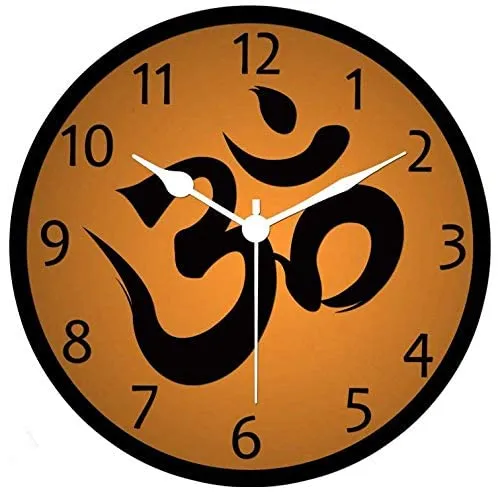KARTIK™ OM Printed Designer Round Wooden Wall Clock Without Glass for Your Home/ Living Room/ Bedroom/ Kitchen and Office (Multicolor, 11X11 inches)